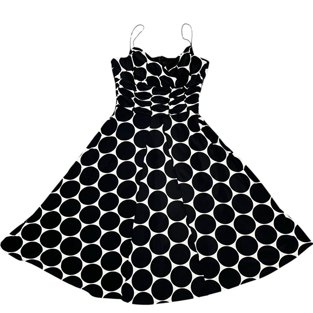 Anne Klein Party Dress Sz 4 BabyDoll Black White Polka Dot Cocktail Retro Mod